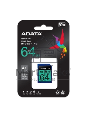 Флеш карта SD ADATA 64Gb ADATA Premier Pro SDXC Class 10 UHS-I U3 V30S 95/60 MB/s
