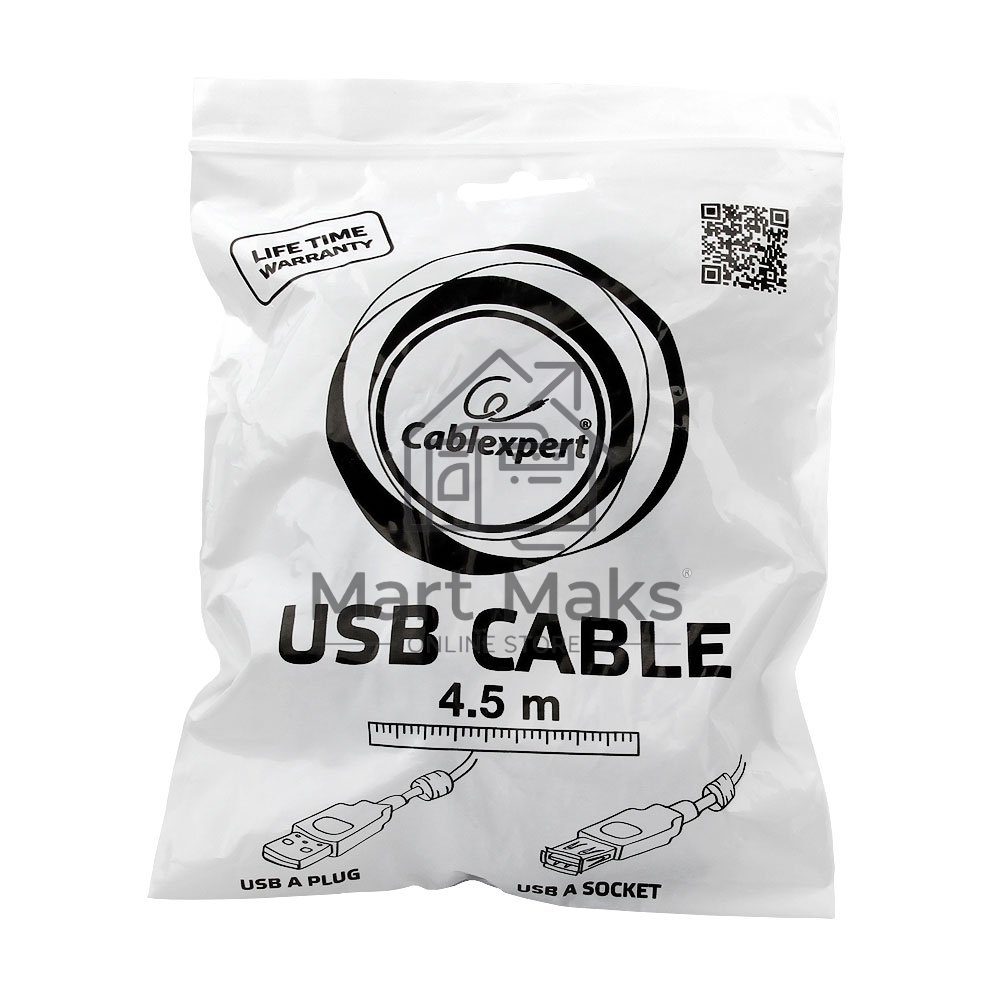 Кабель Gembird/Cablexpert CCF2-USB2-AMAF-15 USB 2.0, AM/AF, 4.5м, экран, 2феррит.кольца, черный, пакет