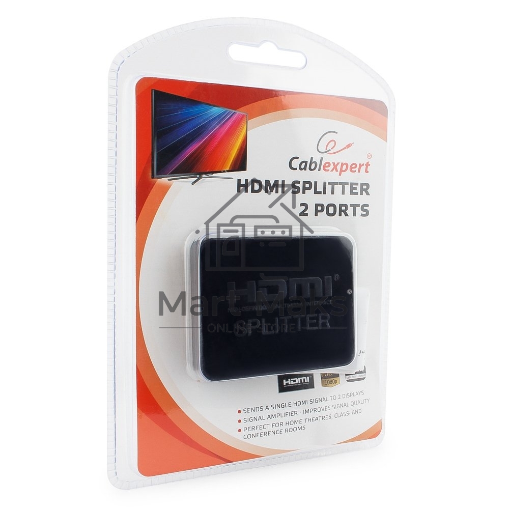 Разветвитель HDMI Cablexpert DSP-2PH4-03, HD19F/2x19F, 1 компьютер => 2 монитора, Full-HD, 3D, 1.4v