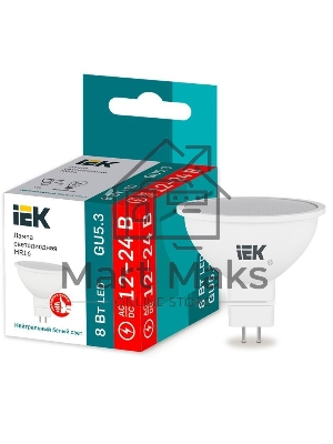 Лампа светодиодная MR16 софит 8Вт 12-24В 4000К GU5.3 (низковольтная) IEK LLE-MR16-08-12-24-40-GU5