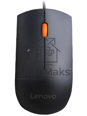 Мышь проводная Lenovo 300 черный, 1600 dpi, USB, кнопки - 3