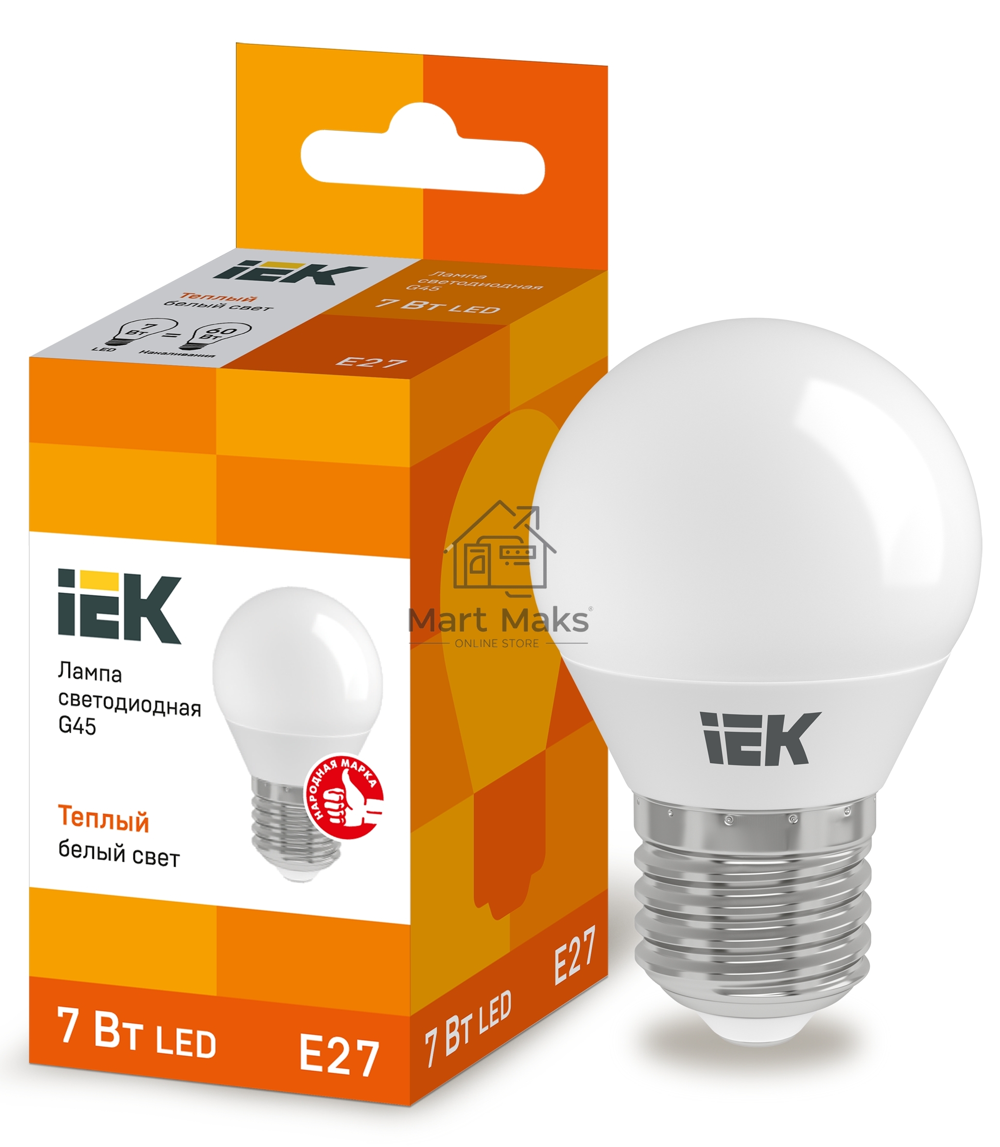 Лампа Iek LLE-G45-7-230-30-E27 светодиодная ECO G45 шар 7Вт 230В 3000К E27 IEK