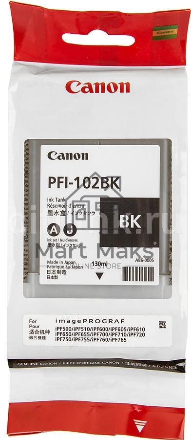 Картридж струйный Canon PFI-102Bk (0895B001) черный (130 мл.) для Canon iPF605, iPF610, iPF650, iPF655, iPF710, iPF750, iPF755, LP17, iPF510