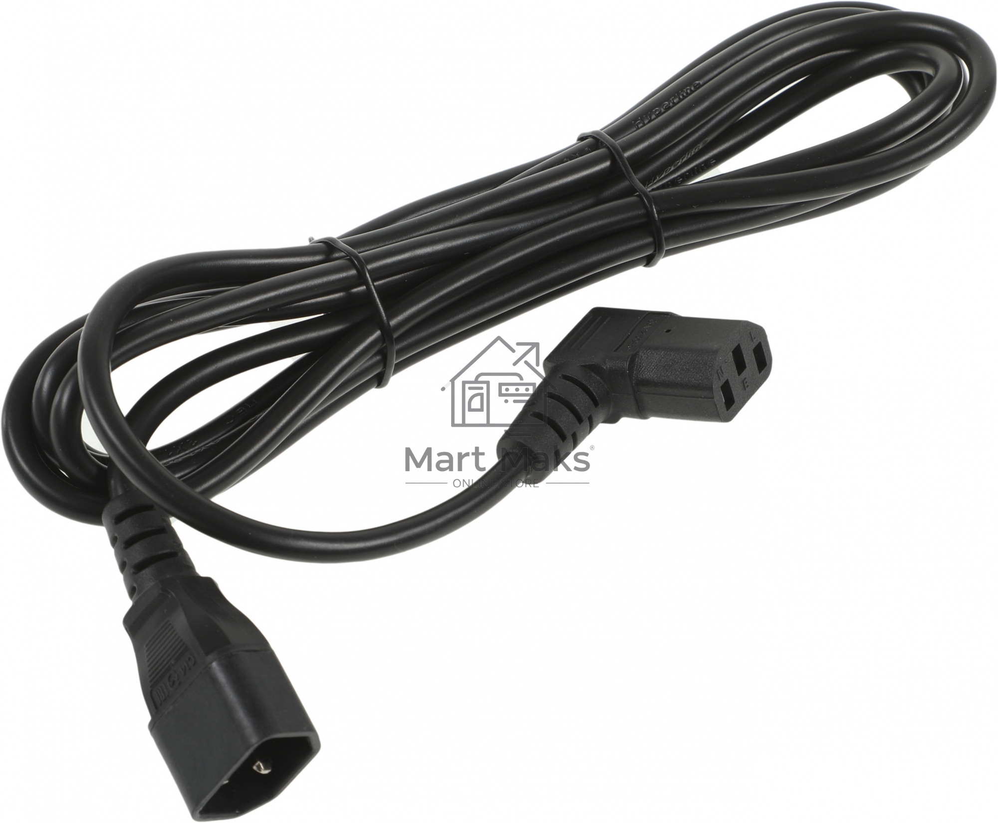 Кабель питания Hyperline PWC-IEC13A-IEC14-3.0-BK монитор-компьютер IEC 320 C13 (угловая) - IEC 320 C14 (3x1.0), 10A, прямая вилка, 3м, черный