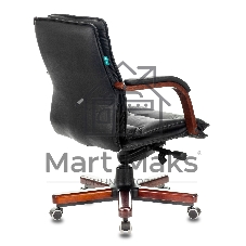 Кресло руководителя Бюрократ T-9927WALNUT-LOW/BL черный, кожа, низкая спинка, крестовина дерево