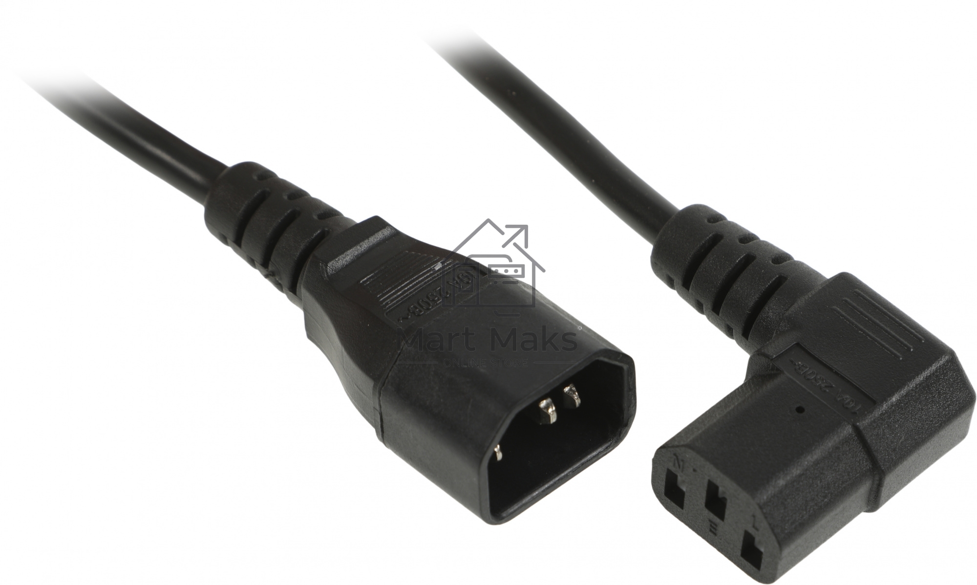 Кабель питания Hyperline PWC-IEC13A-IEC14-3.0-BK монитор-компьютер IEC 320 C13 (угловая) - IEC 320 C14 (3x1.0), 10A, прямая вилка, 3м, черный