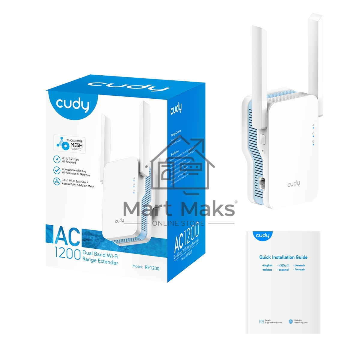 Повторитель беспроводного сигнала Cudy RE1200 AC1200 10/100BASE-TX/Wi-Fi белый