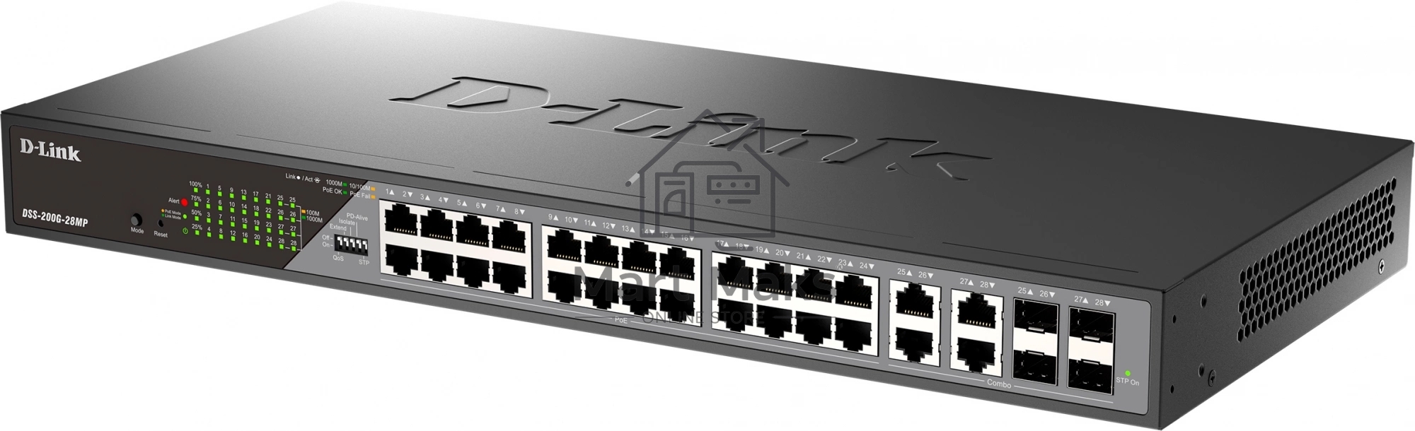 Сетевой коммутатор Smart L2 Surveillance Switch 24х1000Base-T PoE, 4xCombo 1000Base-T/SFP, PoE Budget 370W, Long-range PoE up to 250m