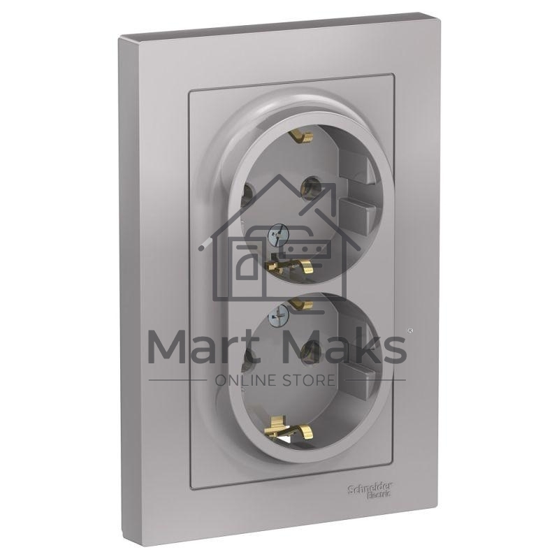 Розетка 2-м ATLAS DESIGN с заземл. 16А в сборе алюм. SchE ATN000324