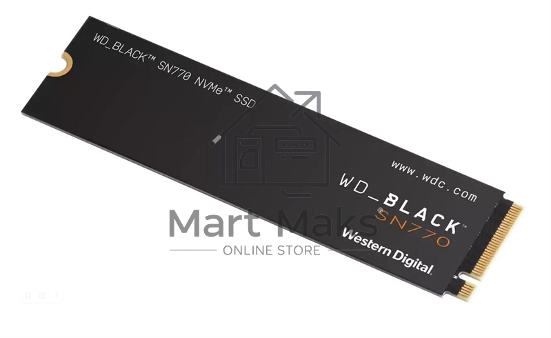 Накопитель WD SSD Black SN770 NVMe, 1.0TB, M.2(22x80mm), NVMe, PCIe 4.0 x4, 3D TLC, R/W 5150/4900MB/s, IOPs 740 000/800 000, TBW 600, DWPD 0.3 (12 мес.)