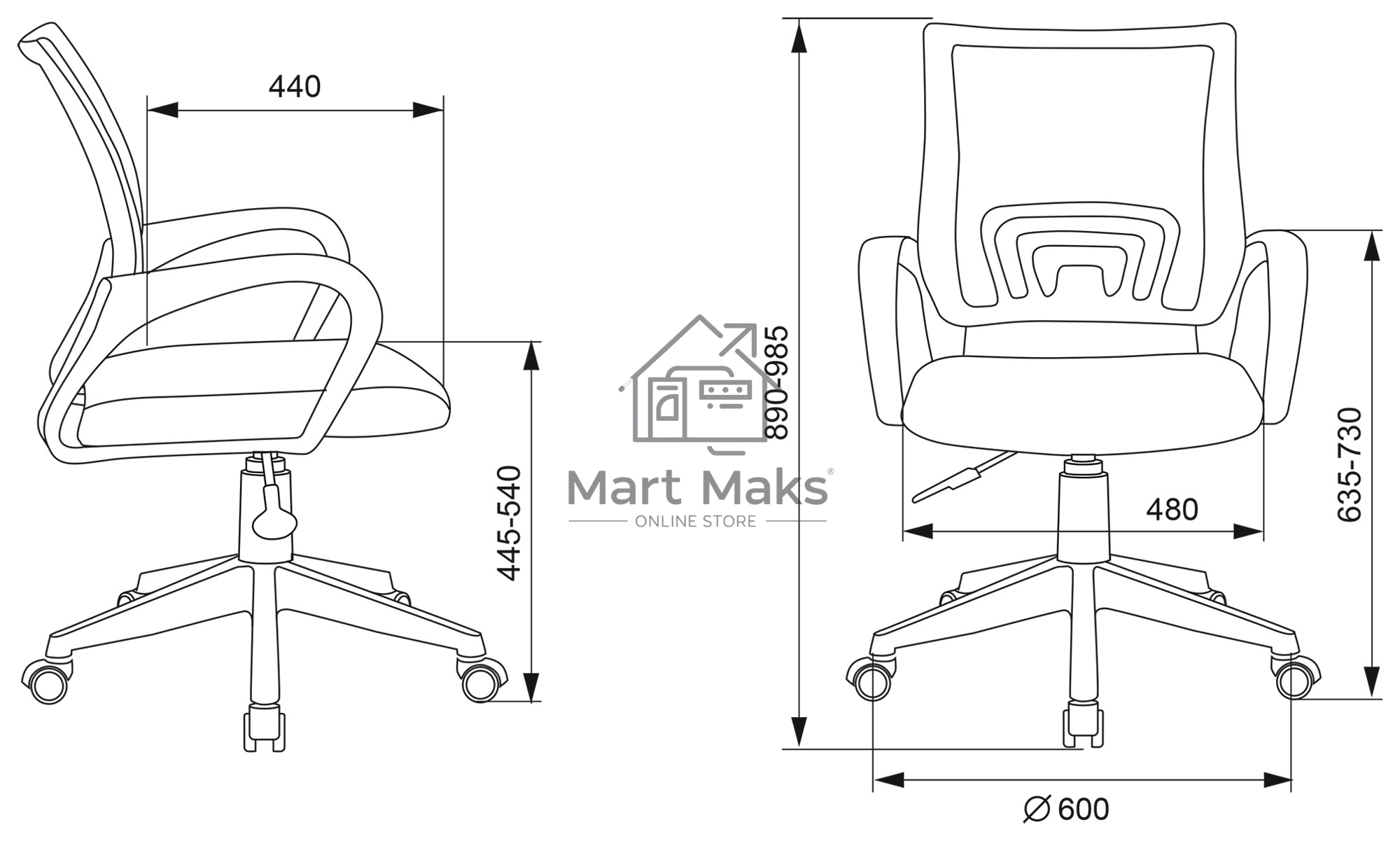 Кресло компьютерное Бюрократ CH-W695NLT TW-04 TW-12 темно-серый, сетка/ткань, крестовина пластик, пластик белый