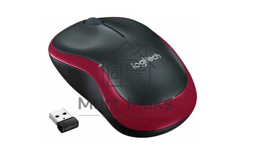 Мышь беспроводная Logitech M185, красный, 1000 dpi, радиоканал, USB, кнопки - 3