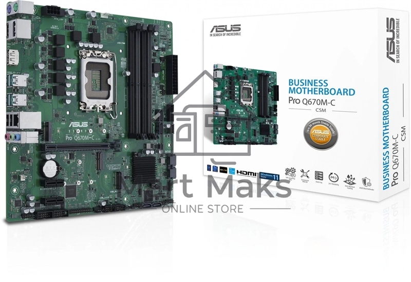 Материнская плата ASUS Pro Q670M-C-CSM, LGA 1700, Intel Q670, 4xDDR5, 6xSATA, 2xM.2, 1xPCIe 4.0 x16, 1xHDMI, 2xDP, 1x1Gb LAN, 4xUSB-A 3.2 Gen 2, 3x3.5 мм, 7.1, mATX