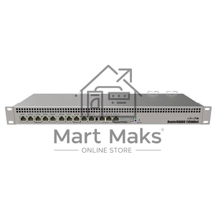 Маршрутизатор MikroTik RB1100AHx4 with Annapurna Alpine AL21400 Cortex A15 CPU (4-cores, 1.4GHz per core), 1GB RAM, 13xGbit LAN, RouterOS L6, 1U rackmount case, Dual PSU
