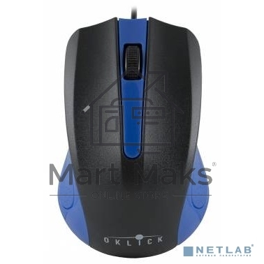 Мышь проводная Oklick 225M черный/синий, 1200 dpi, USB, кнопки - 3