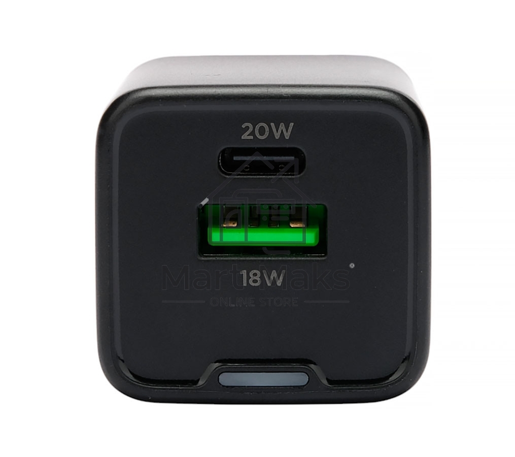 Зарядное устройство Cablexpert MP3A-PC-62, 20Вт GaN, 3А, QC4.0/PD, 1xUSB, 1xType-C, черный, пакет