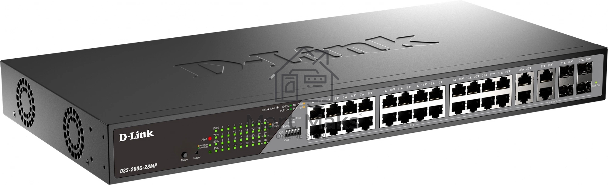 Сетевой коммутатор Smart L2 Surveillance Switch 24х1000Base-T PoE, 4xCombo 1000Base-T/SFP, PoE Budget 370W, Long-range PoE up to 250m