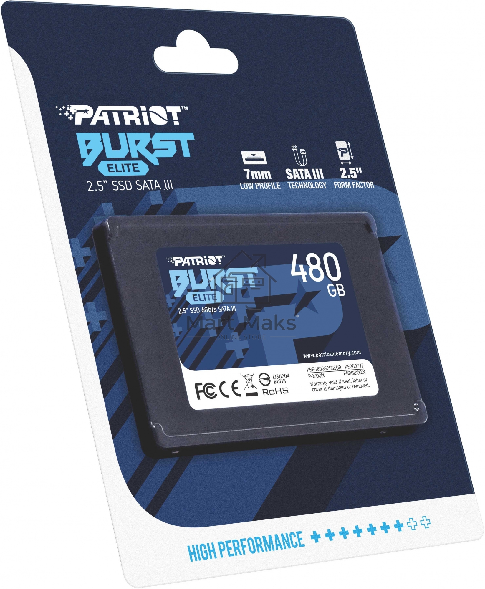 Накопитель SSD Patriot Burst Elite, 480GB, SATA, 2.5