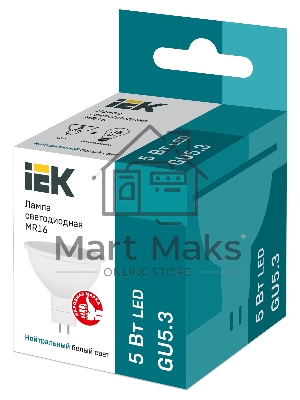Лампа cветодиодная Iek LLE-MR16-5-230-40-GU5 ECO MR16 софит 5Вт 230В 4000К GU5.3 IEK