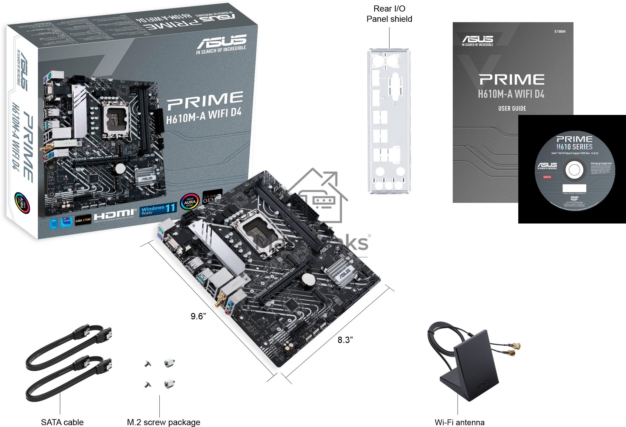 Материнская плата ASUS PRIME H610M-A WIFI D4, LGA 1700, Intel H610, 2xDDR4, 4xSATA, 2xM.2, 1xPCI-E 4.0 x16, 1xHDMI, 1xDisplayPort, 1x 1Gb LAN, 2xUSB-A 3.2 Gen 2, 4xUSB-A 2.0, 3x3.5 мм, 7.1, Micro-ATX