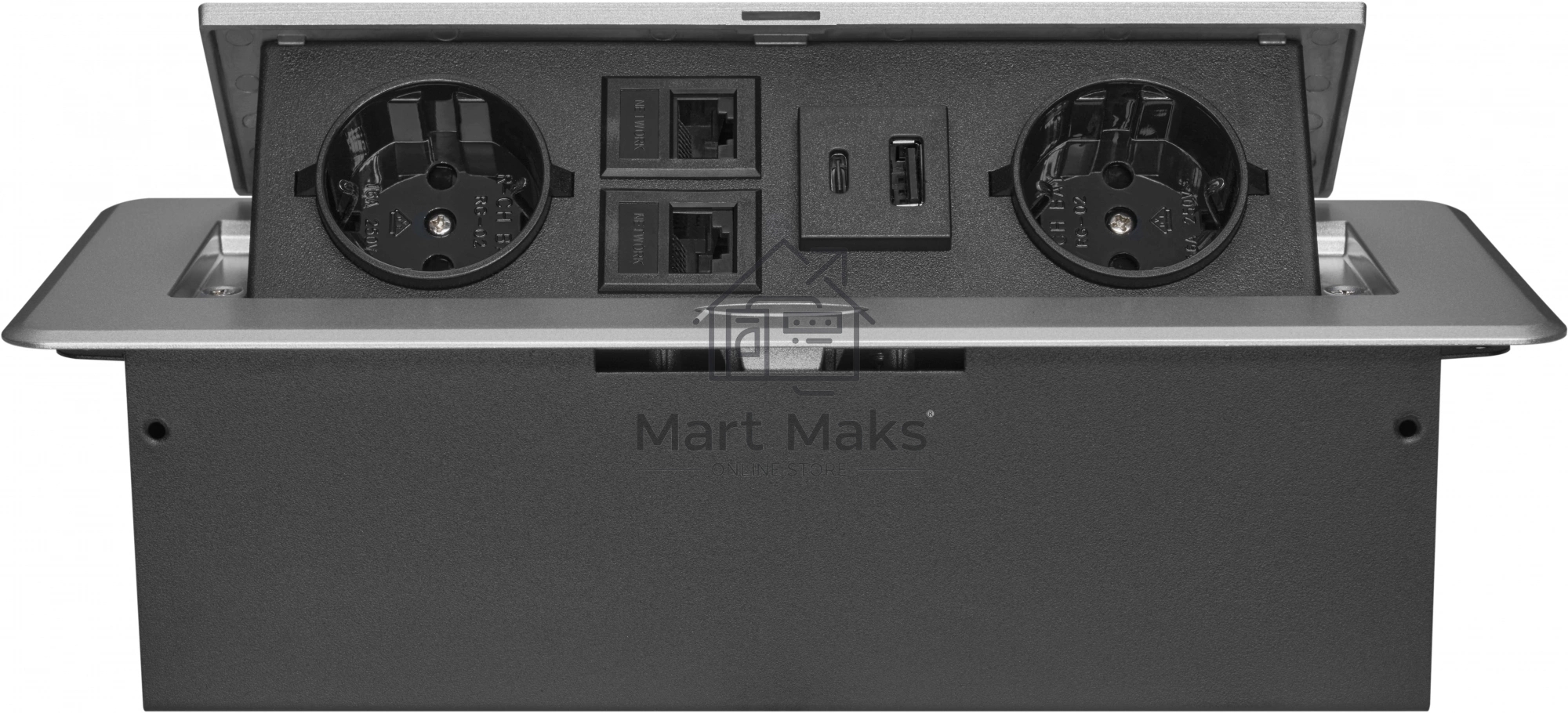 Розетка Cactus CS-SOCKET-EU2-USBA/C-NET для столешницы серый