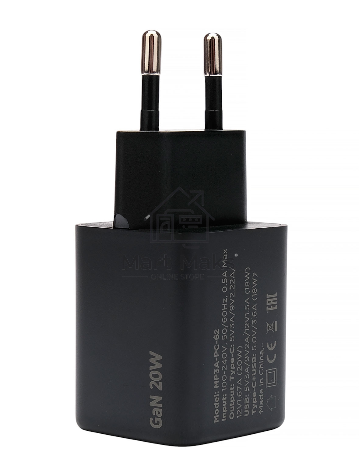 Зарядное устройство Cablexpert MP3A-PC-62, 20Вт GaN, 3А, QC4.0/PD, 1xUSB, 1xType-C, черный, пакет