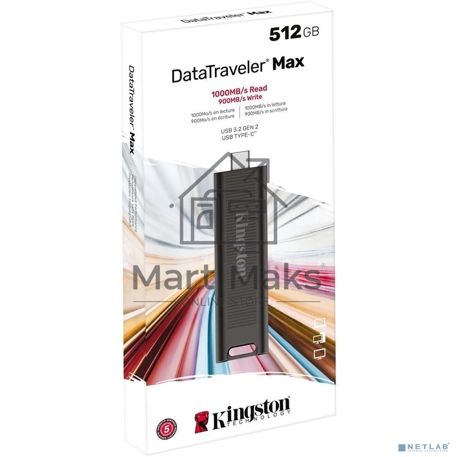 Флешка USB R/W R/W Kingston 512Gb DataTraveler Max <DTMAX/512GB>, USB3.2, up to 1000/900MBs черный