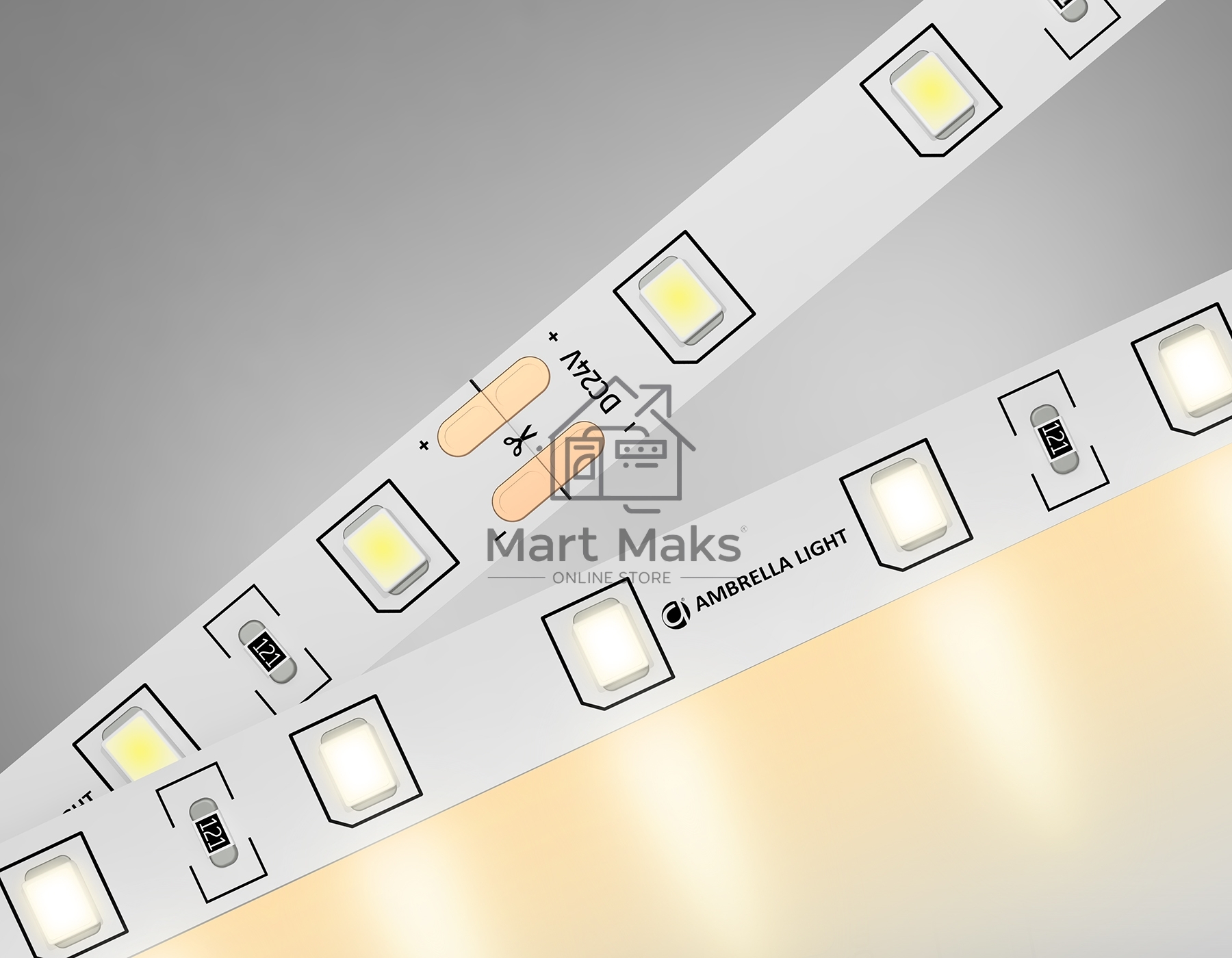 Светодиодная лента Ambrella light GS3001 2835 60Led/ 6W m/ 24V IP20 3000K/ 5000*8*1.2mm (2 конт.)