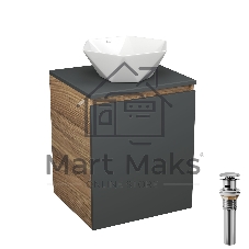 Тумба Bau Dream Blackwood 50 графит, раковина BAU Crystal 40х40, выпуск клик клак, хром