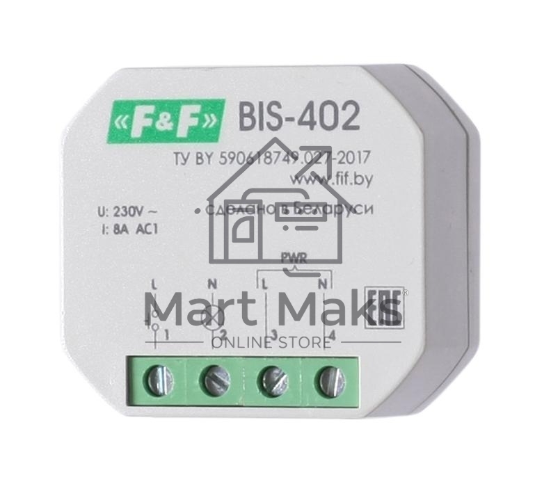 Реле импульсное BIS-402 (для установки в монтажную коробку 230В 8А 1Z IP40) F&F EA01.005.002