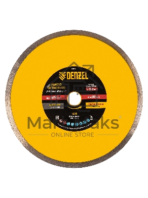 Диск алмазный отрезной Denzel 230 х 22,2 мм, сплошной, супертонкий, горячий пресс, мокрое резание