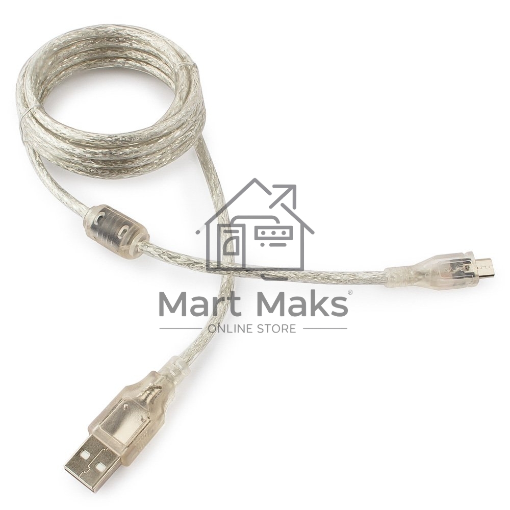 Кабель Cablexpert USB 2.0 Pro, AM/microBM, 1,8м, экран, феррит.кольцо, прозрачны (CCP-mUSB2-AMBM-6-TR)