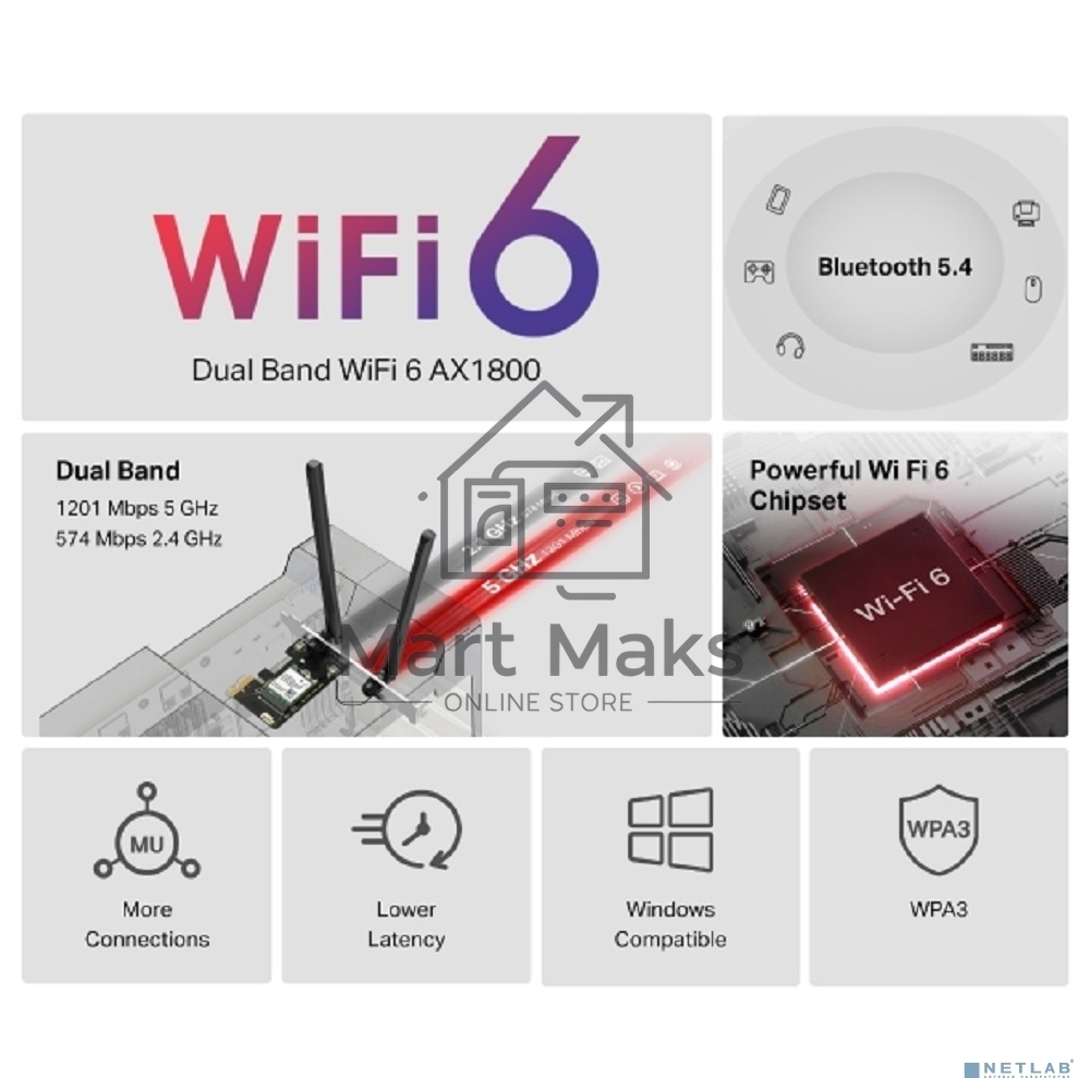 Двухдиапазонный беспроводной адаптер Mercusys MA70XE PCI-Express Wi-Fi с Bluetooth