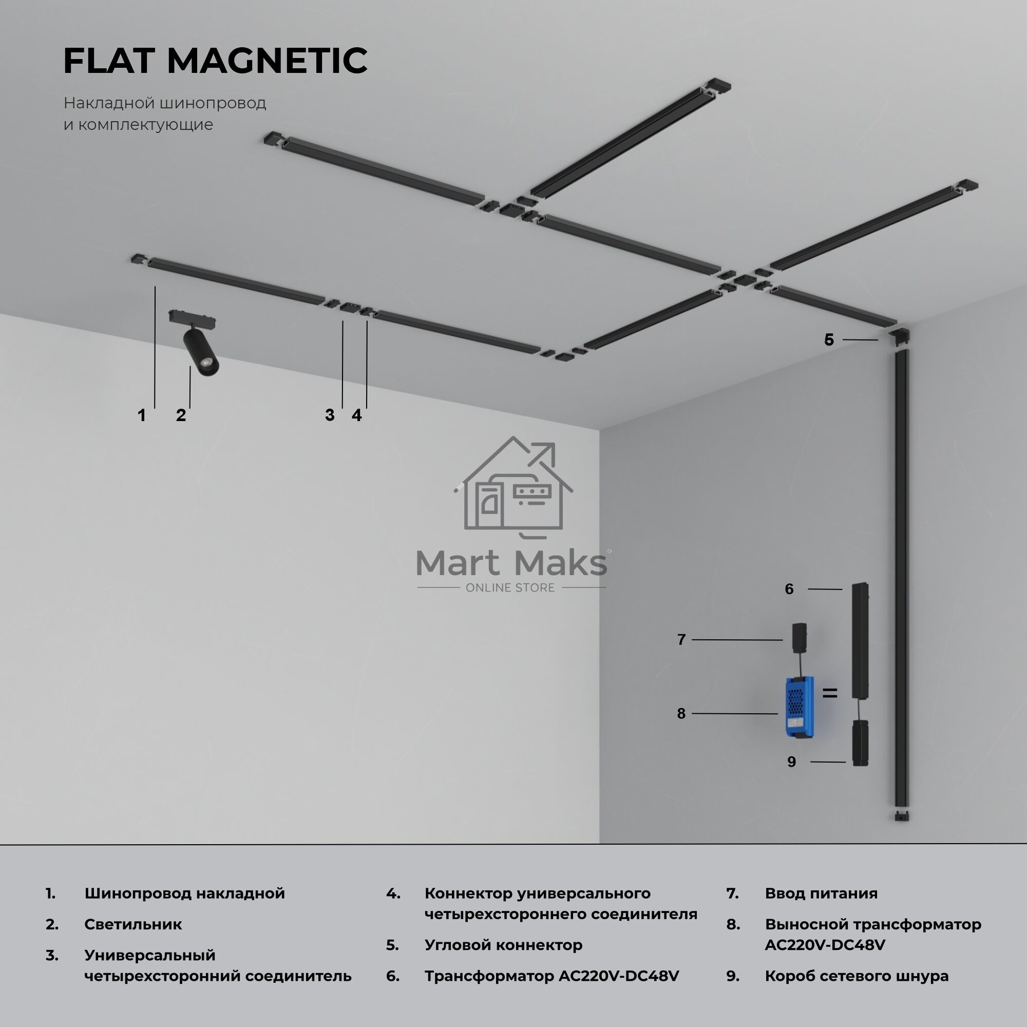 Flat Magnetic Шинопровод накладной (2м) чёрный 85129/00