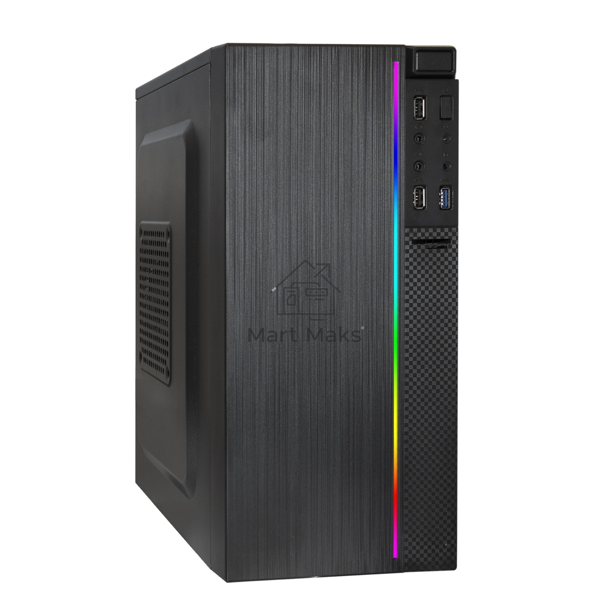 Компьютерный корпус Minitower ExeGate mEVO-9302-RGB-500W-12 (mATX, БП 500NPX с вент. 12см, 2*USB+1*USB3.0, HD аудио, черный с RGB подсветкой)