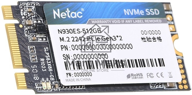 Накопитель SSD Netac N930ES, 512GB, PCIe 3.1 x2, M.2 2242, NVMe, R/W 1650/1500