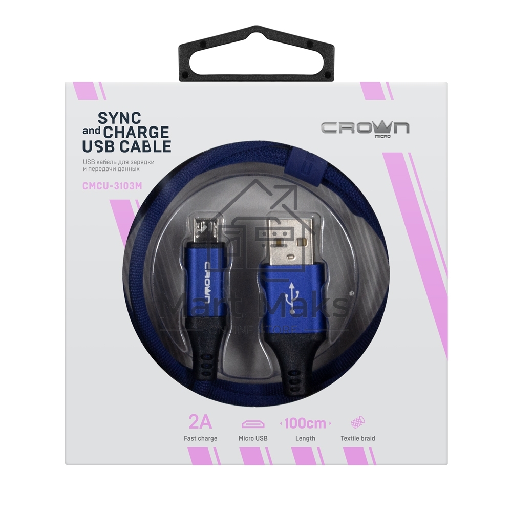 Кабель Crown USB - microUSB CMCU-3103M blue