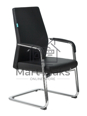 Кресло офисное Бюрократ JONS-LOW-V/BLACK на полозьях, черный, кожа