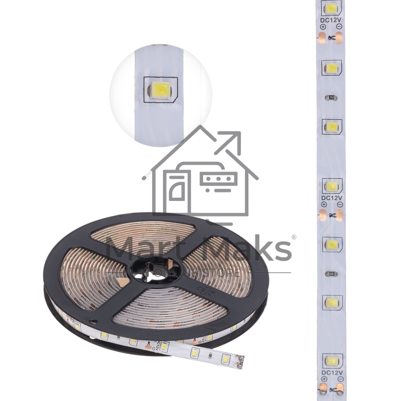 Лента LED 5 м 12 В 2835 6500 К IP65 60 LED/м для БП с клеммами LAMPER