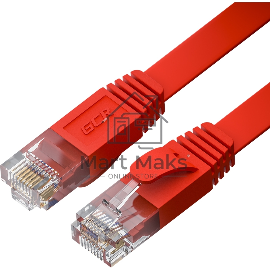 Патч-корд GCR  PROF плоский прямой 2.0m, UTP медь кат.6, красный, 30 AWG, ethernet high speed 10 Гбит/с, RJ45, T568B, GCR-52859
