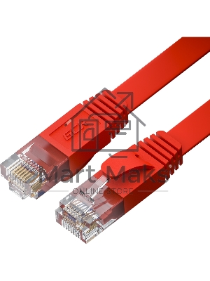 Патч-корд GCR PROF плоский прямой 2.0m, UTP медь кат.6, красный, 30 AWG, ethernet high speed 10 Gbит/с, RJ45, T568B, GCR-52859