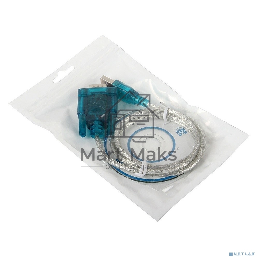 ORIENT USS-102N, кабель-адаптер USB Am to RS232 DB9M (WCH CH340, поддержка Win 8.x/10), 0.8м, крепеж разъема - винты