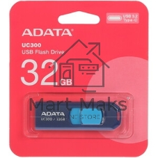 Флешка USB ADATA UC300 (ACHO-UC300-32G-RBK/GN), 32Gb, Type-C USB 3.2, R/W 100/30, черный/зеленый