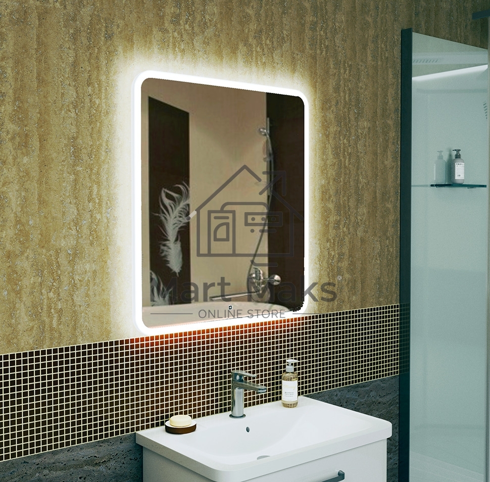 Зеркало Bau Stil 70х80, сенсорная LED подсветка, пластиковый защитный корпус