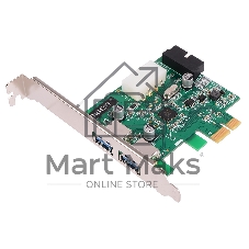 Контроллер ORIENT VA-3U2219PE, PCI-E USB 3.0 2ext/2int (19pin) port, VL805 chipset, разъем доп.питания, oem
