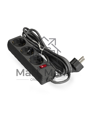 Удлинитель ExeGate EC-3-1.8B (EX279345RUS), черный, 1,8 м, евровилка с заземлением, 3 евророзетки с заземлением, 2200 Вт