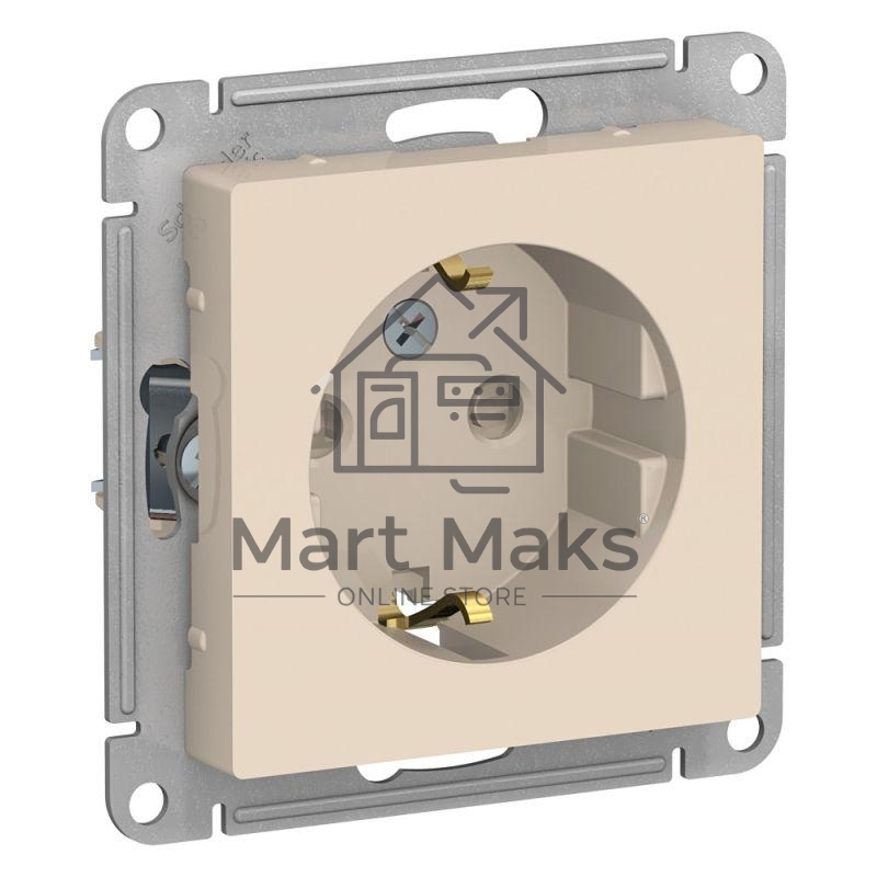 Механизм розетки 1-м СП ATLAS DESIGN с заземл. защ. шторки 16А беж. SchE ATN000245