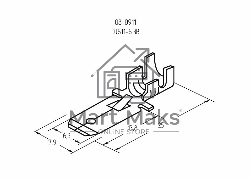 Клемма плоская Rexant штекер 6.3 мм 0,5-1.5 мм² (РП-п 1.5-(6.3) L = 25,5 мм)