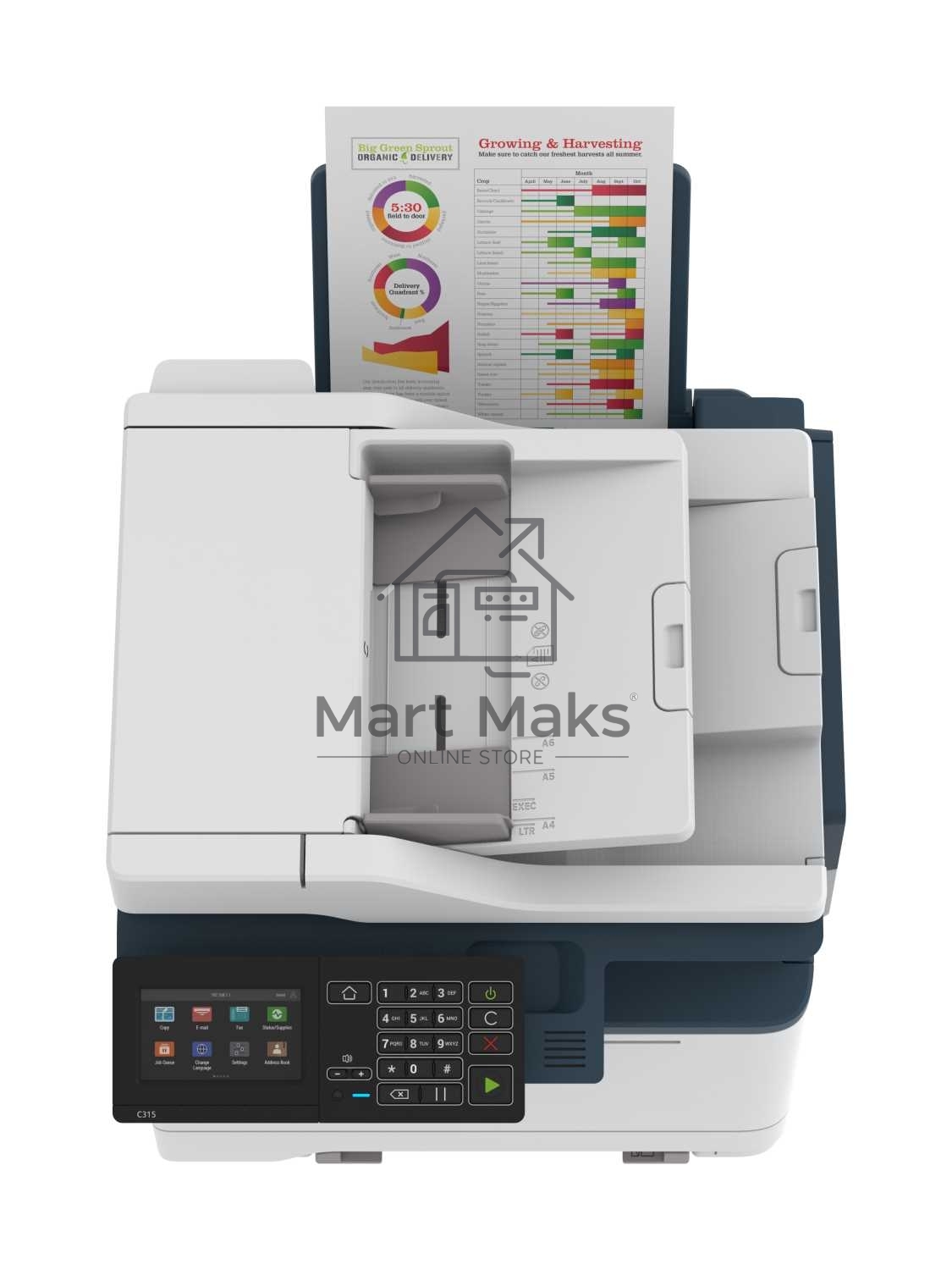 МФУ лазерный Xerox C315 (C315V_DNI), A4, цветной, печ. до 33 стр/мин., скан. до 47 стр/мин. (ч/б) 30 стр/мин. (цвет), 1200 x 1200 dpi (печать) 600x600dpi (скан.), USB, RJ-45, Wi-Fi, Air Print, Mopria