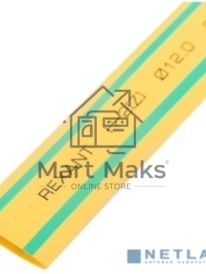 Термоусаживаемая трубка Rexant 12,0/6,0 мм, желто-зеленая, упаковка 50 шт. по 1 м